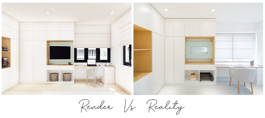 Render vs reality of interior design in residential house in negombo, Srilanka