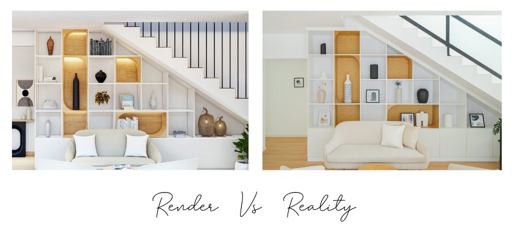 Render vs reality of interior design in residential house in negombo, Srilanka